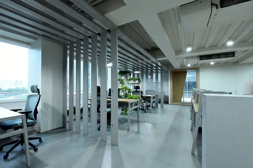 Living plant partition acting as a divider in an open plan office